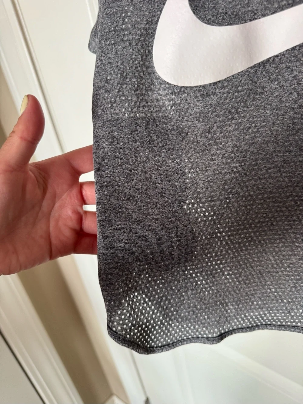 Nike Gray Cropped Mesh Tee with White Swoosh